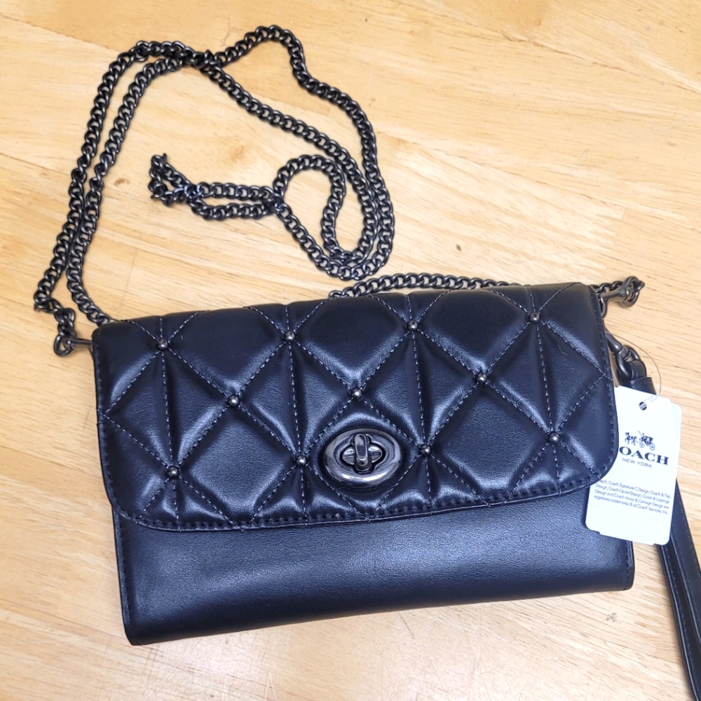 SEND OFFERS! NWT Black Leather Coach Crossbody/Wristlet